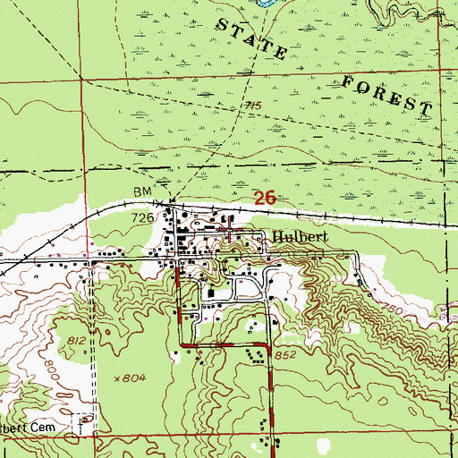 Topographic Map of Hulbert Baptist Church, MI