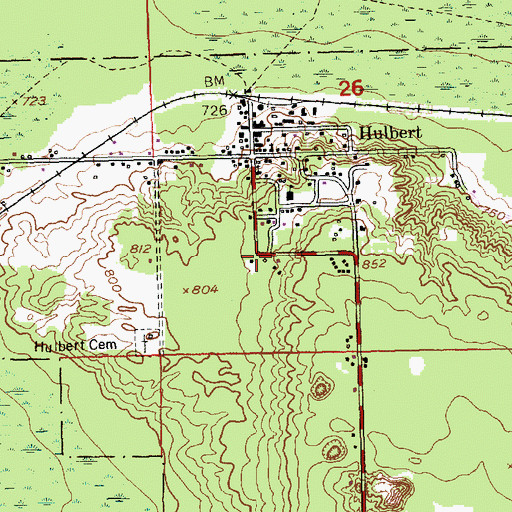 Topographic Map of Hulbert Post Office, MI