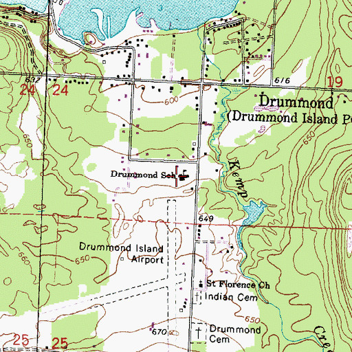 Topographic Map of Drummond Island Library, MI