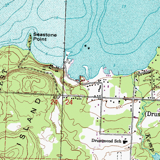 Topographic Map of Drummond Island Historical Museum, MI
