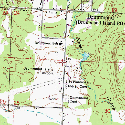 Topographic Map of Drummond Island Medical Center, MI