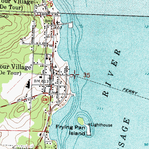Topographic Map of Drummond Island Ferry, MI