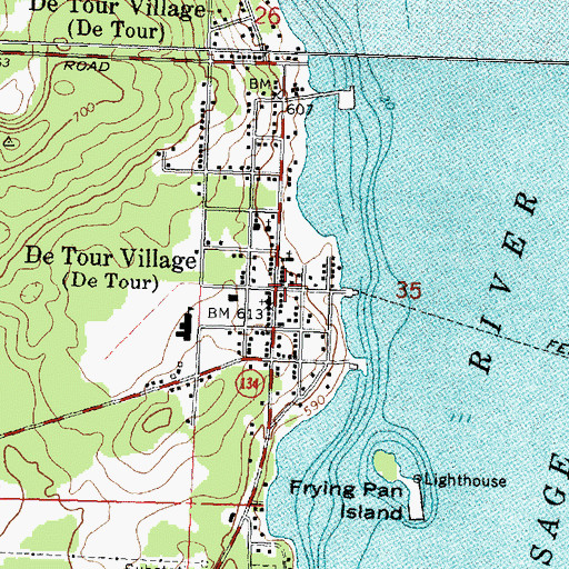 Topographic Map of De Tour Village Post Office, MI