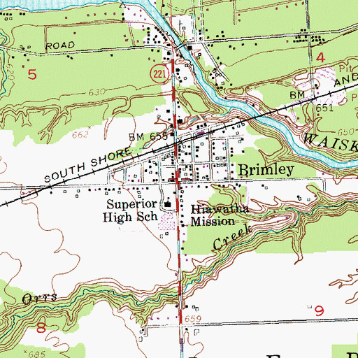 Topographic Map of Brimley Post Office, MI