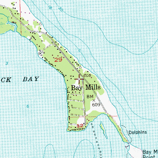Topographic Map of Bay Mills Post Office (historical), MI