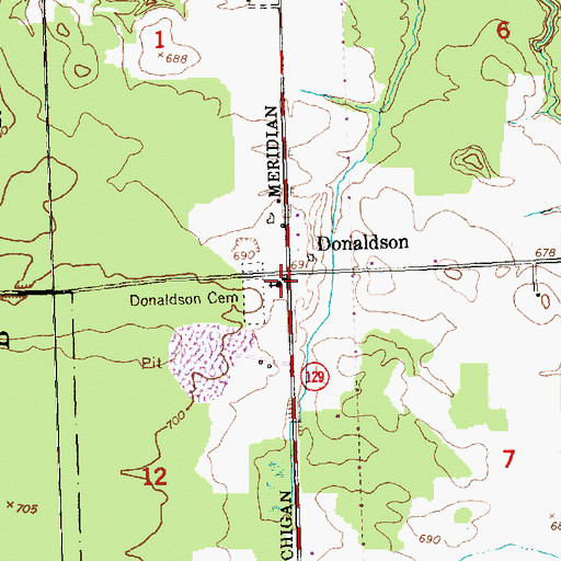 Topographic Map of Donaldson Presbyterian Church, MI
