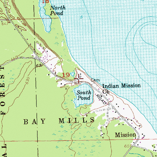 Topographic Map of Bay Mills Community College, MI