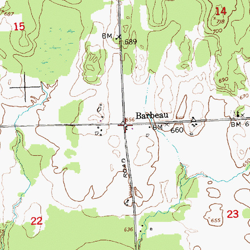 Topographic Map of Barbeau Post Office (historical), MI