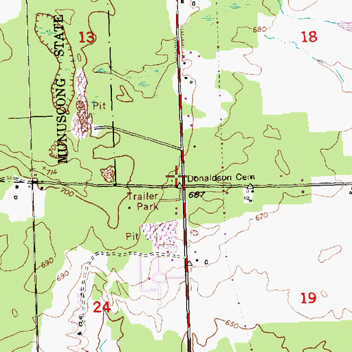 Topographic Map of Donaldson Catholic Cemetery, MI
