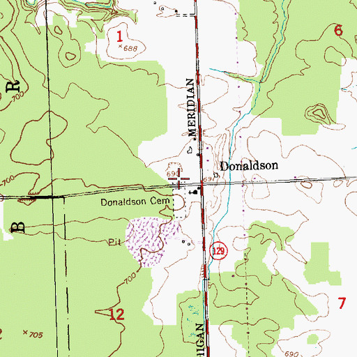 Topographic Map of Donaldson Presbyterian Cemetery, MI