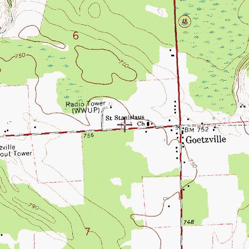 Topographic Map of Goetzville / Saint Stanislaus Cemetery, MI