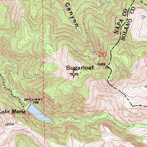 Topographic Map of Sugarloaf, CA
