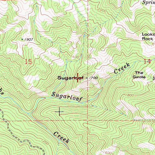 Topographic Map of Sugarloaf, CA