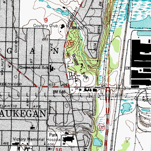 Topographic Map of Bowen Formal Garden, IL