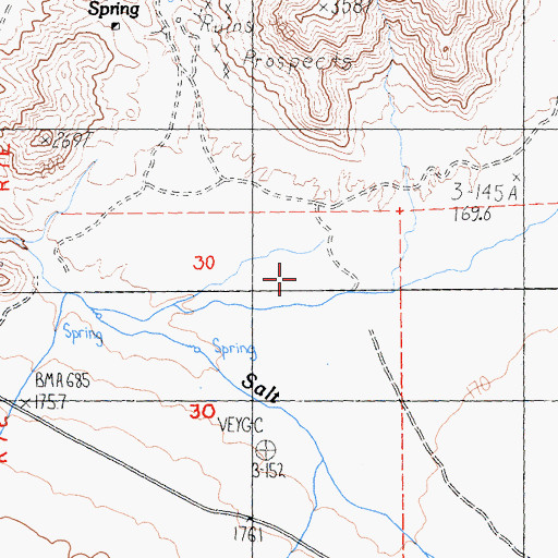 Topographic Map of Salt Creek Hills ACEC, CA