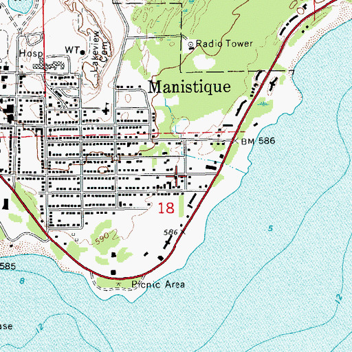 Topographic Map of Manistique Harbor Pentecostal Church, MI