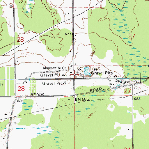Topographic Map of Cedar Grove Mennonite Church, MI