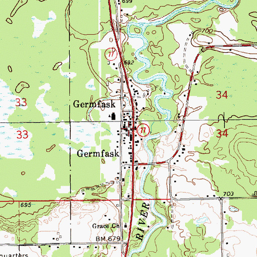Topographic Map of Germfask United Methodist Church, MI