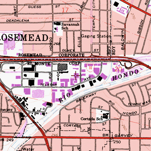 Topographic Map of Rosemead Airport (historical), CA