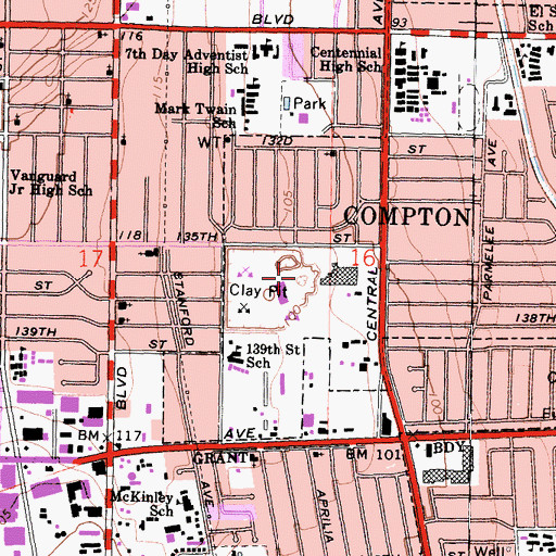 Topographic Map of Central Airport (historical), CA