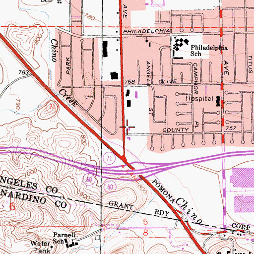 Topographic Map of Pomona Airport (historical), CA