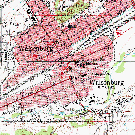 Topographic Map of Walsenburg City Hall, CO