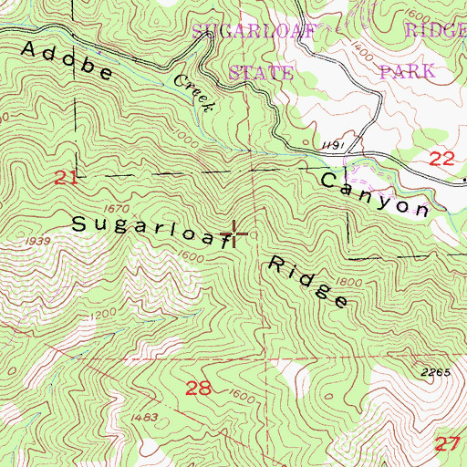 Topographic Map of Sugarloaf Ridge, CA