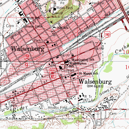 Topographic Map of Walsenburg Post Office, CO