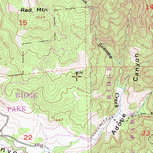 Topographic Map of Sugarloaf Ridge State Park, CA