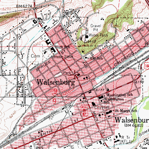 Topographic Map of United Church of Walsenburg, CO