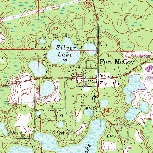 Topographic Map of First Baptist Church of Fort McCoy, FL