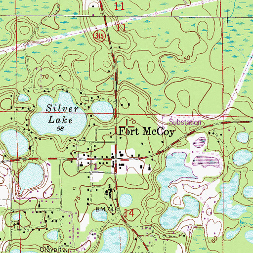 Topographic Map of Fort McCoy Post Office, FL