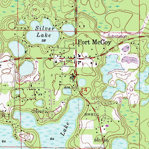 Topographic Map of Fort McCoy Public Library, FL
