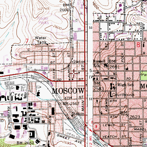 Topographic Map of First Baptist Church, ID