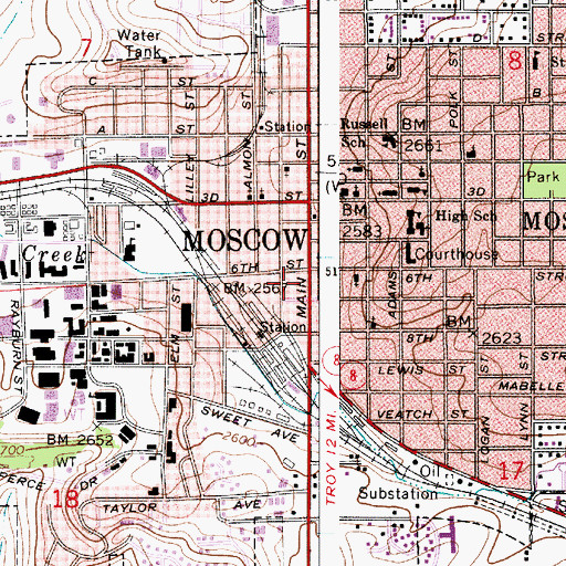 Topographic Map of Central Fire Station, ID