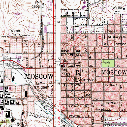 Topographic Map of Moscow-Latah County Library, ID