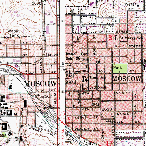 Topographic Map of First United Methodist Church, ID
