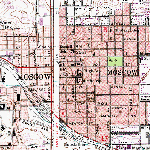 Topographic Map of First Presbyterian Church, ID
