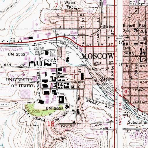 Topographic Map of Canterbury Hall, ID