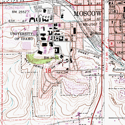 Topographic Map of French Hall, ID