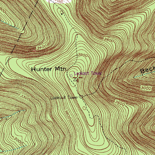 Topographic Map of Hunter Mountain Fire Tower, NY