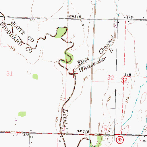 Topographic Map of Lower Whitewater Creek, MO