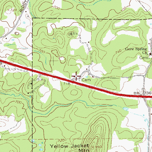 Topographic Map of Adams-Snowden Family Cemetery, GA