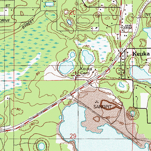 Topographic Map of Keuka Cemetery, FL