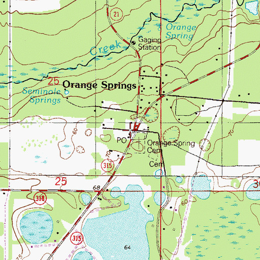 Topographic Map of Orange Springs Post Office, FL