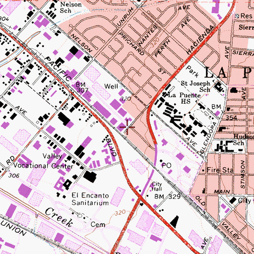 Topographic Map of Los Angeles County Sheriff's Department - Industry, CA