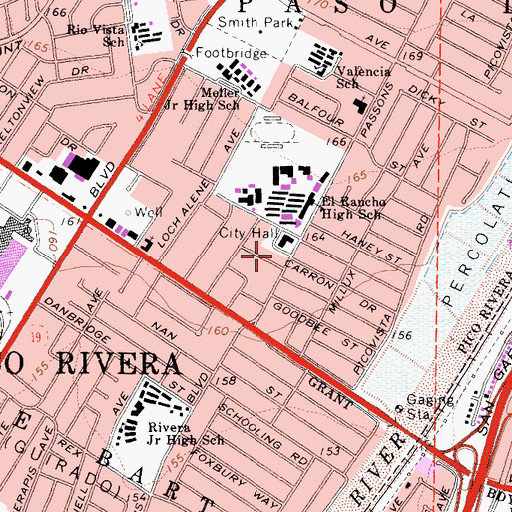 Topographic Map of Los Angeles County Sheriff's Department - Pico Rivera, CA