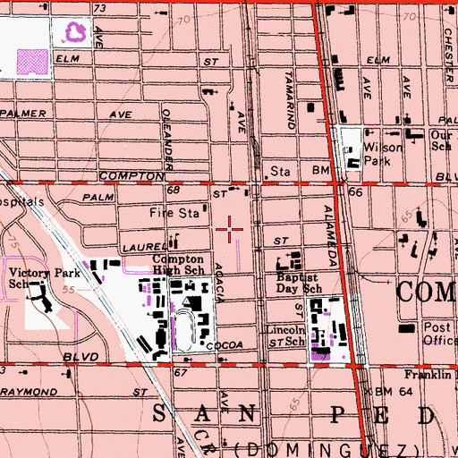 Topographic Map of Los Angeles County Sheriff's Office - Compton Station, CA