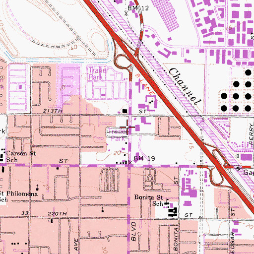 Topographic Map of Los Angeles County Sheriff's Office - Carson Station, CA