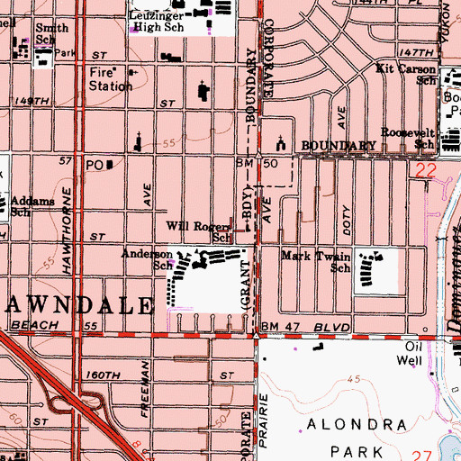 Topographic Map of Los Angeles County Sheriff's Department - South Los Angeles, CA